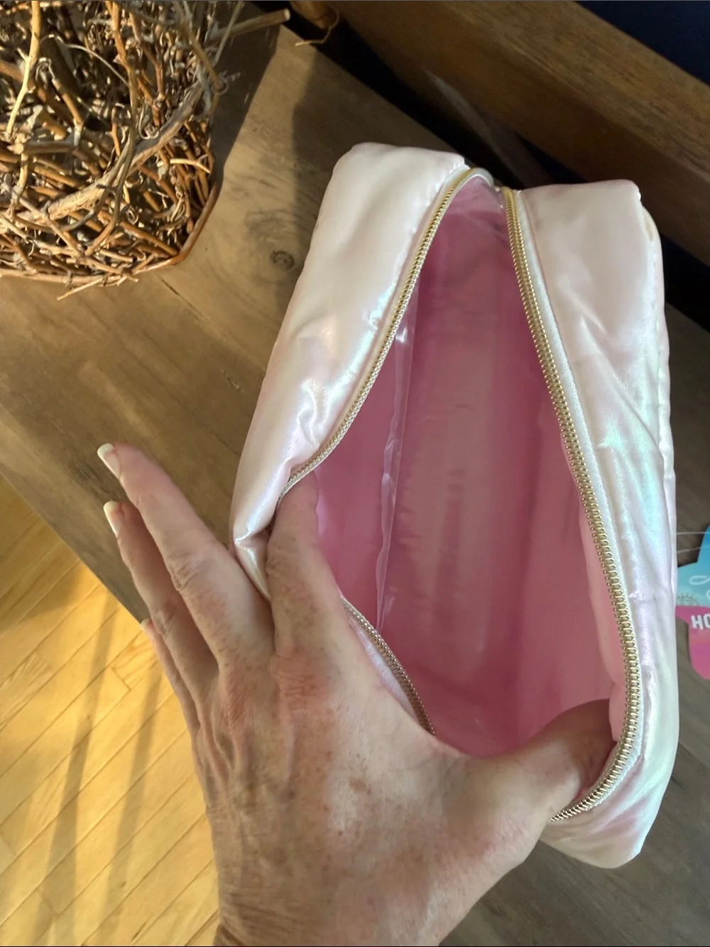 Creme Shop Iridescent Pink Quilted Cosmetic Pouch